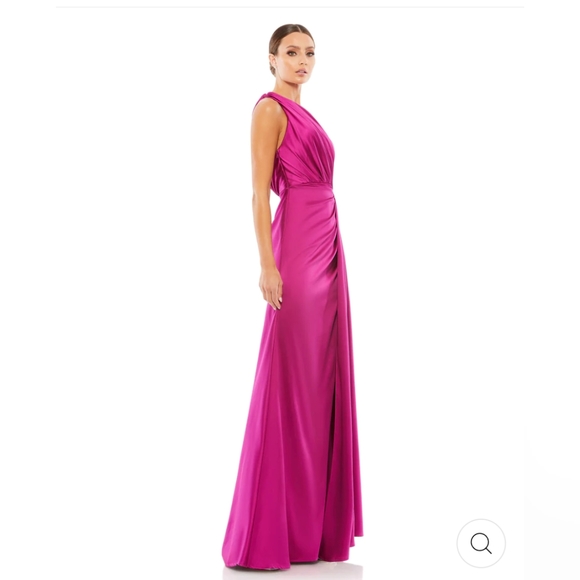 IEEMA for Mac Duggal one shoulder Satin Faux Wrap Gown Raspberry Size 2 New NWT - Picture 2 of 4